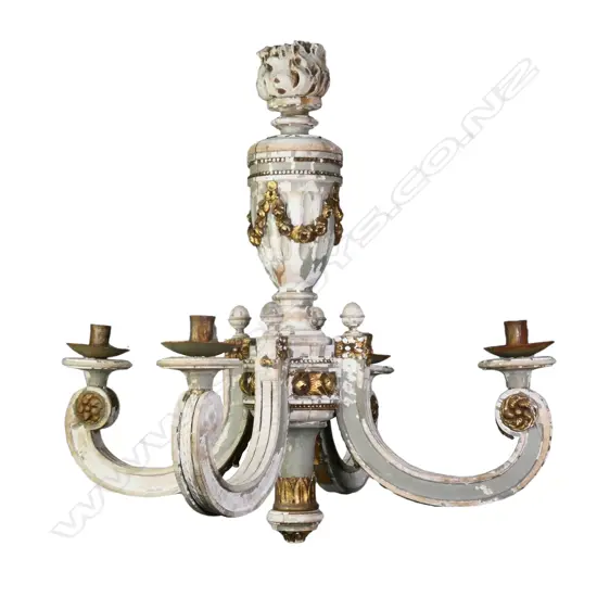An antique wooden French chandelier,