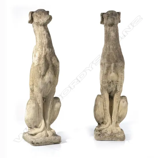 A pair of classical Church Stone greyhound outdoor sculptures,