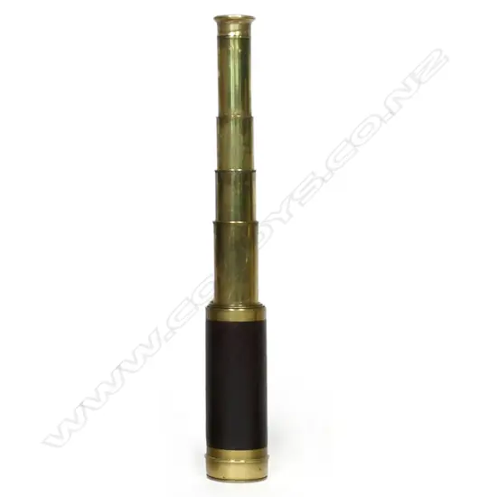 A 19thC six-draw brass pocket telescope, with mahogany barrel,