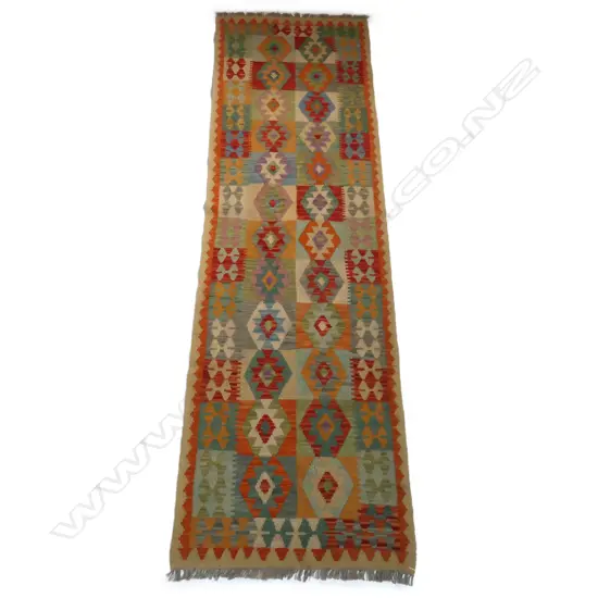 3 METRE HANDWOVEN KILIM RUNNER in SOFT PASTEL TONES