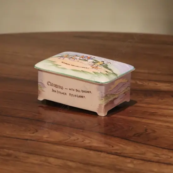 A Crown Devon Widdicombe Fair polychrome music box,