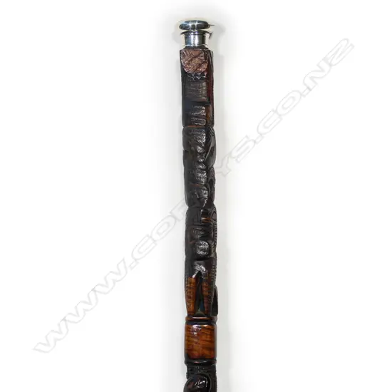 An 20thC Māori carved tokotoko altered walking stick,