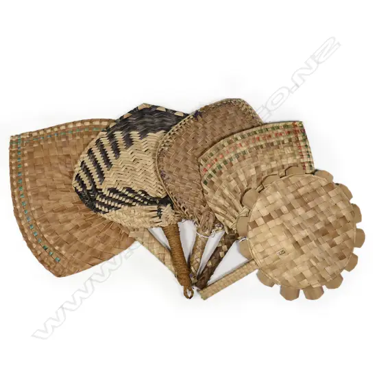 Five Pacific Island woven fibre fans,