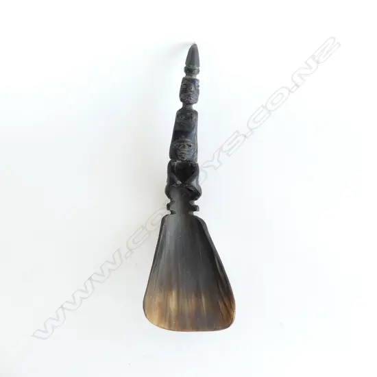 An African carved horn scoop,