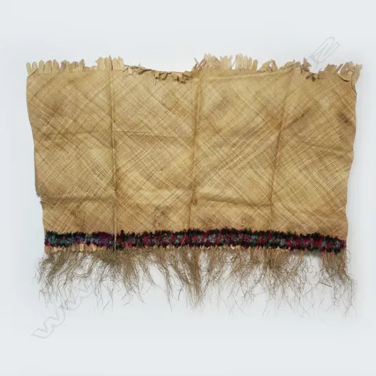 A Tongan Fine Mat with Coloured Feather Adornment,