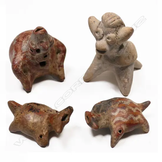 Four Pre-Columbian Animal Form Whistles,