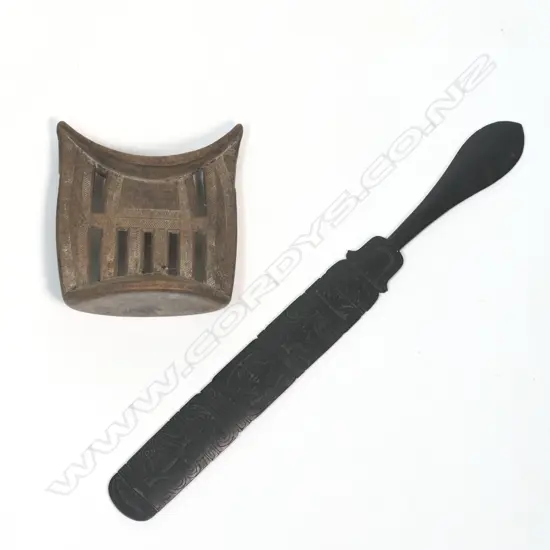 An Ethiopian headrest & carved wood sword,
