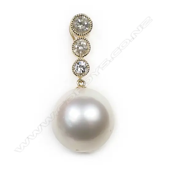 A 14ct gold pearl and diamond pendant,