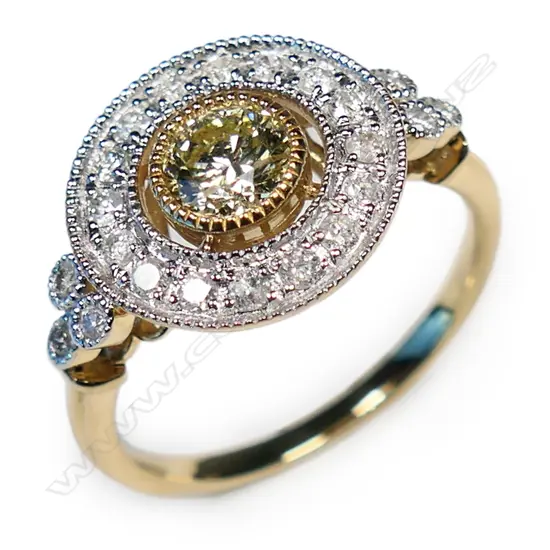 A 14ct gold and diamond antique style halo ring,