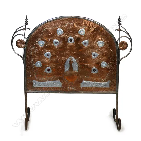 An Arts and Crafts copper and wrought iron fire screen,