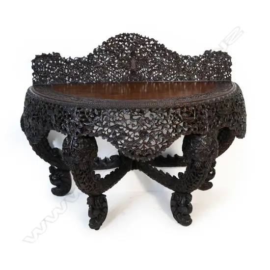 A late 19thC Anglo-Indian rosewood demi-lune side table,