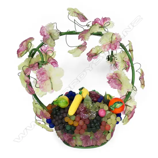 An impressive vintage Murano glass fruit basket table lamp,