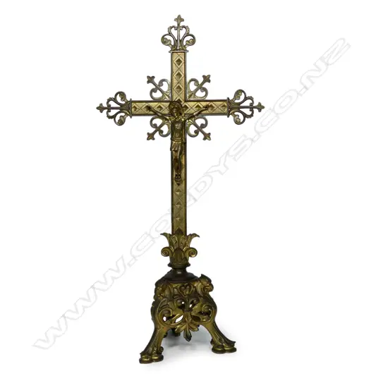 A vintage French brass altar crucifix,