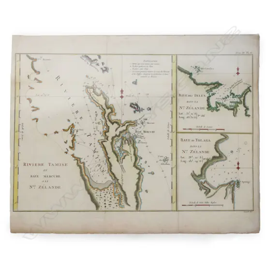 An 18thC  New Zealand 'Riviere Tamise et Baye Mercure Cook 1774 Title: Riviere Tamise et Baye Mercure a la Nle. Zelande' chart,
