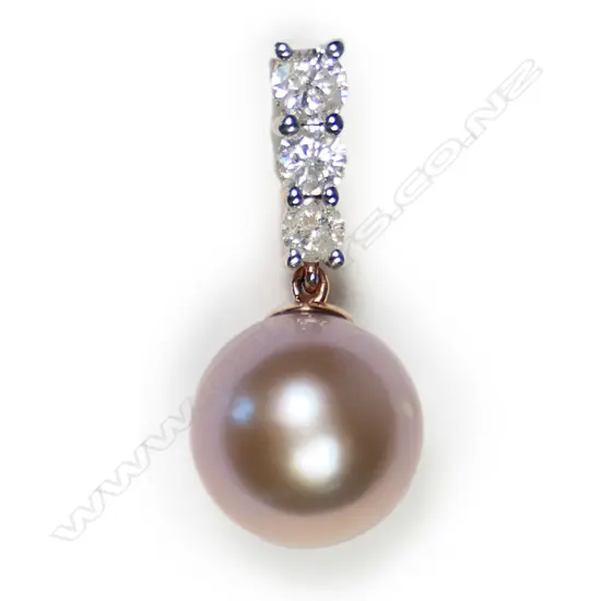 A 14ct rose gold pearl and diamond pendant,