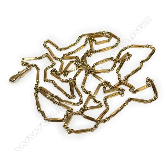 A c1900 yellow 9ct gold muff chain,