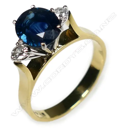 An 18ct yellow gold sapphire and diamond ring,