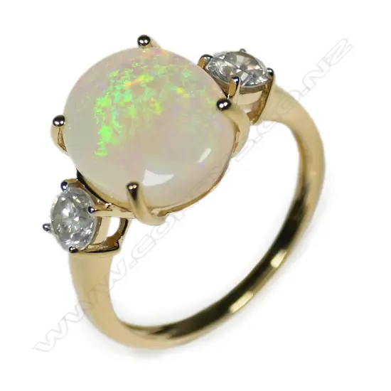 A 14ct gold opal and diamond ring,