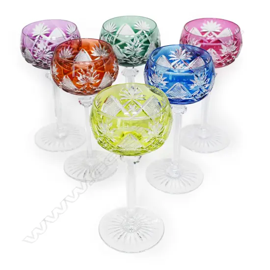 A set of six Val St. Lambert long stemmed crystal wine glasses,