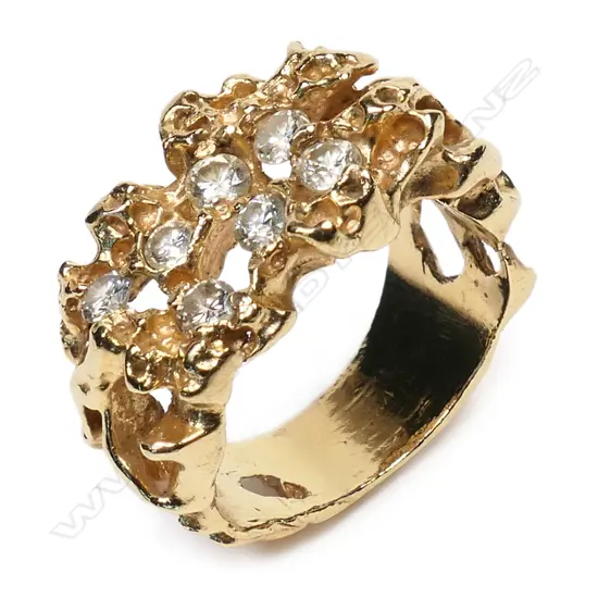 A vintage designer 14ct yellow gold and diamond ring,