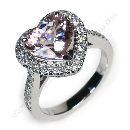 An 18ct white gold, morganite and diamond cluster ring,