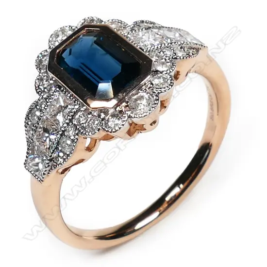 A 14ct rose gold sapphire and diamond Art Deco style ring,
