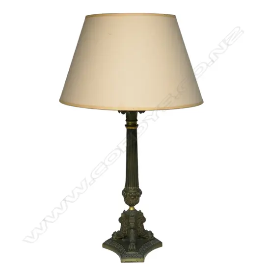 A vintage bronze Corinthian-style reeded column table lamp,