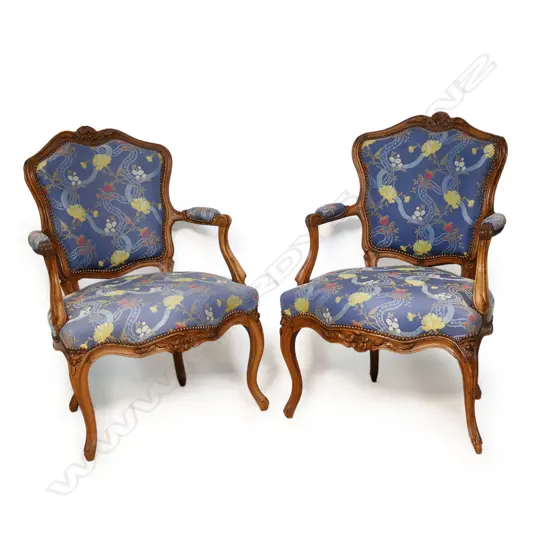 A pair of French bergère armchairs,