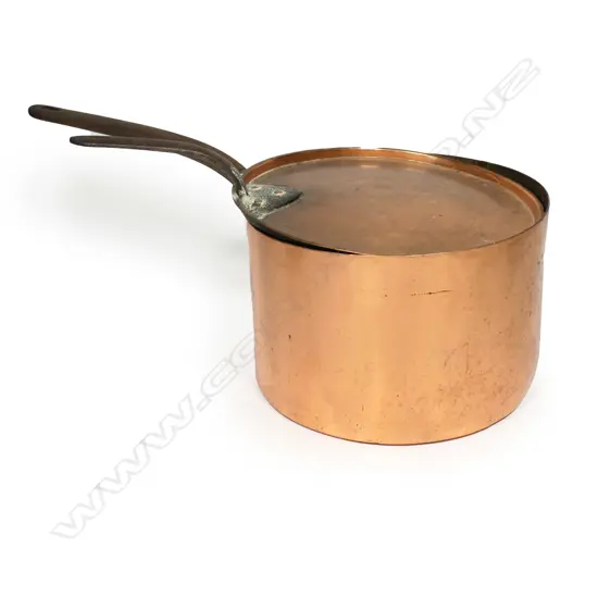 A large 19thC copper lidded cooking pot,