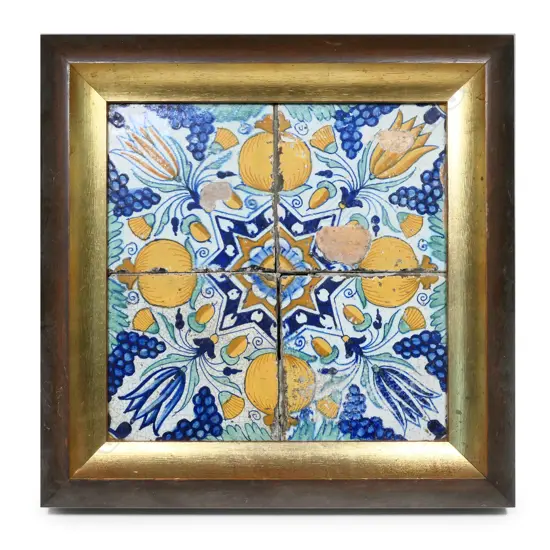 A set of four decorative 18/19thC European majolica tiles,