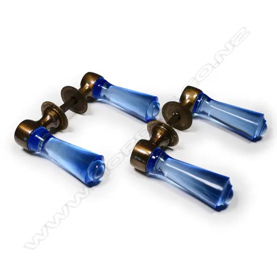 A pair of Murano blue glass door handles,