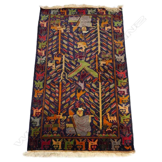 A hand-knotted wool-on-wool Persian figurative rug,