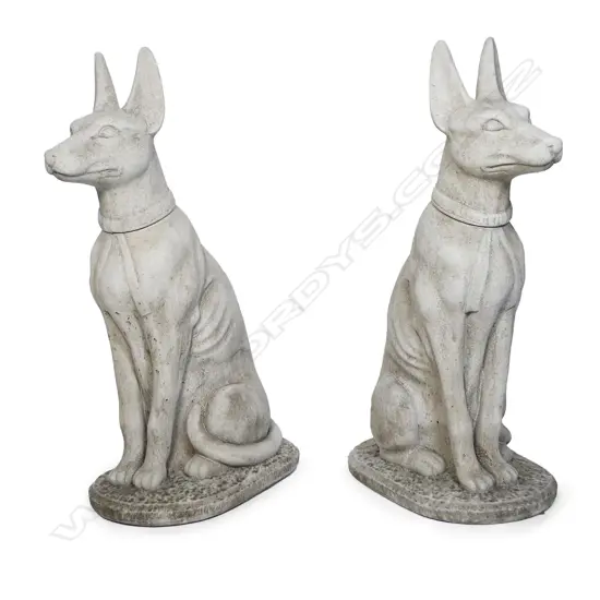 A large pair of fine concrete seated entrance-way pharaoh dogs,