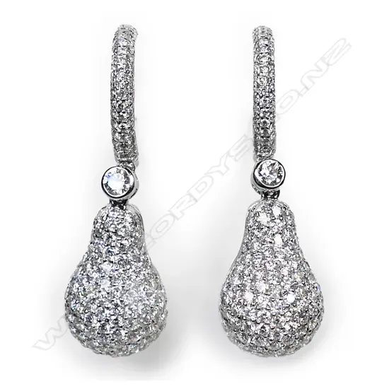 A pair of 18ct white gold and diamond drop earrings,