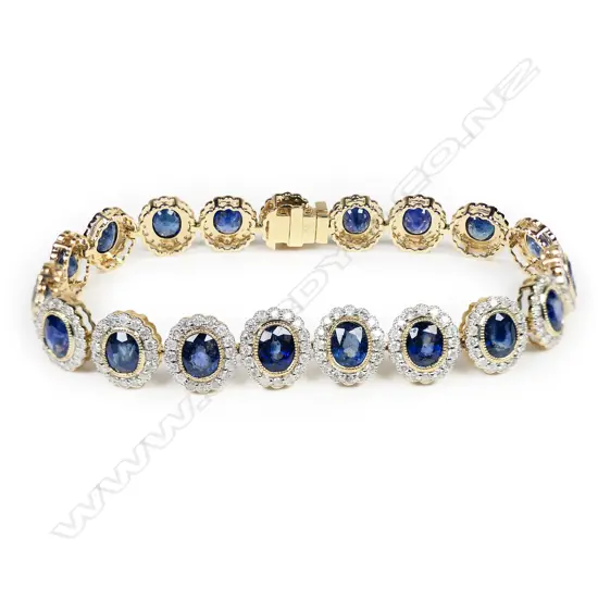 A 14ct gold sapphire and diamond vintage style bracelet,