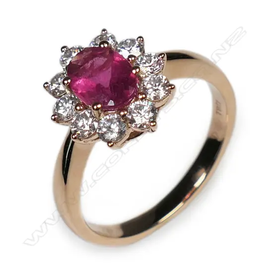 An 18ct rose gold diamond and pink tourmaline ring,