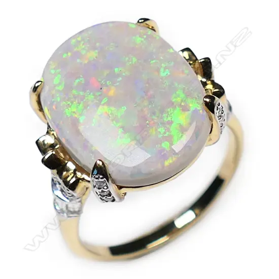 A 14ct gold white opal and diamond cocktail ring,