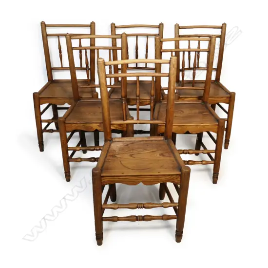 Six 19thC elm country dining chairs,