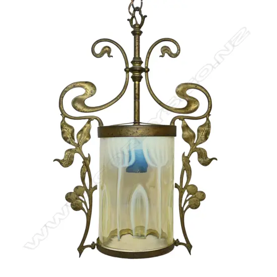 An antique primrose vaseline glass lightshade,