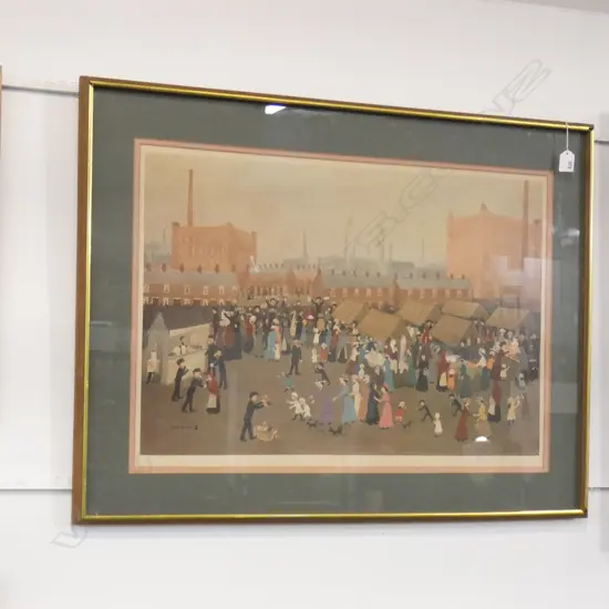 Helen Bradley (UK 1900-1979) ‘Hollinwood Market’, signed in pencil, limited edition print, 460 x 690mm