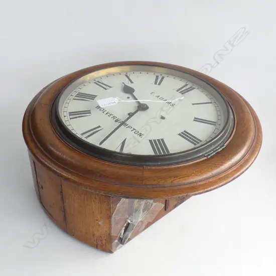 Antique oak wall clock 'E. Adams Wolverhamton', Dia.30mm
