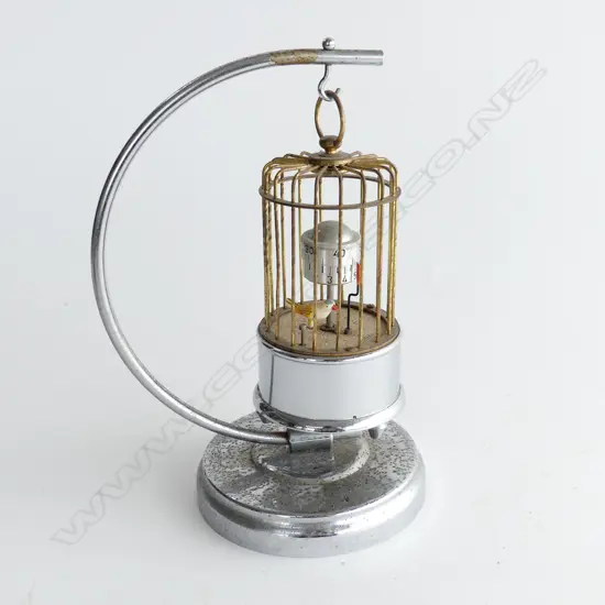 GERMAN KAISER CHROMED BIRD IN CAGE CLOCK, H.200mm (not working)