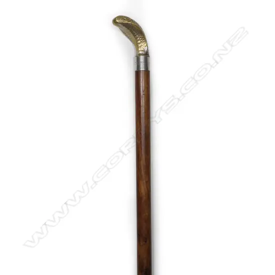 WOOD WALKING STICK WITH BRASS COBRA HANDLE, H.990mm