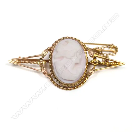 A 9ct gold conch shell cameo brooch,