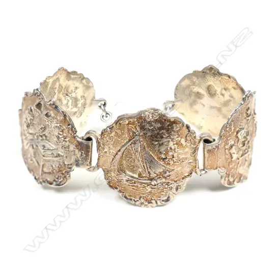 A vintage Dutch silver cast panel bracelet,