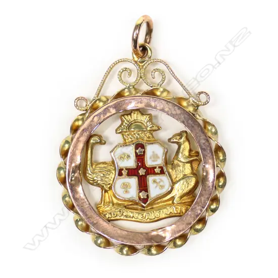 A c.1900 9ct gold Australian Federation enamel pendant
