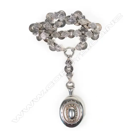 An antique silver mayoral chain and locket,