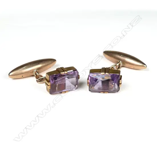 A pair of vintage 9ct gold amethyst cufflinks,