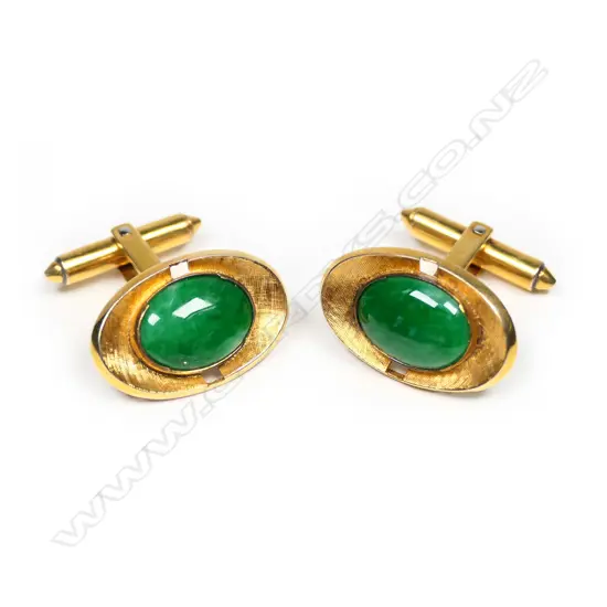 A pair of vintage 14ct gold jade cufflinks,