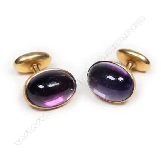 Vintage 14ct yellow gold cabochon amethyst cuff links,